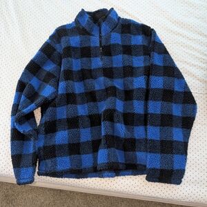 Wrangler Blue and Black Plaid Zip-Up Sweater